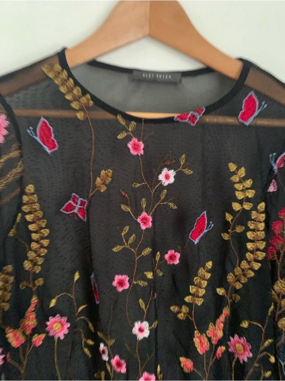 Suzy Shier Embroidered Mesh Blouse - Picture 3 of 7
